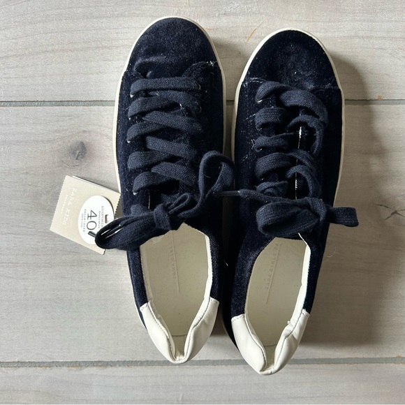 Zara Other - NWT Zara Velour Navy Tie Sneakers